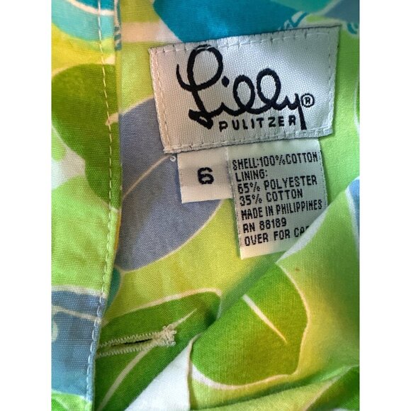 Lilly Pulitzer Green‎ & Blue Floral Sleeveless Girls Dress Size 6 Lined - Picture 3 of 5